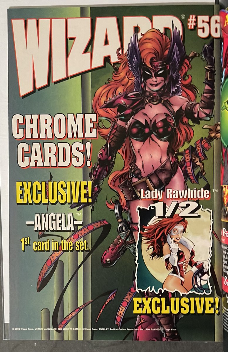rholmes0520's tweet image. Hey boys and girls! Don’t miss this awesome Angela card in Wizard #56! Chrome!!!! And send off for your Lady Rawhide 1/2! #WizardMagazine #Angela #comics