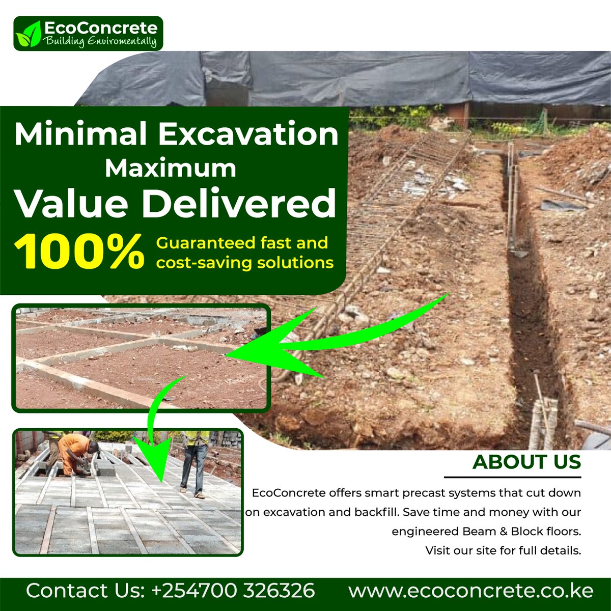 The EcoConcrete Ready Floor System offers a smart and efficient solution for modern construction by significantly reducing site preparation work. Unlike traditional slab methods that demand extensive excavation and subsequent backfilling, this system is designed to sit directly