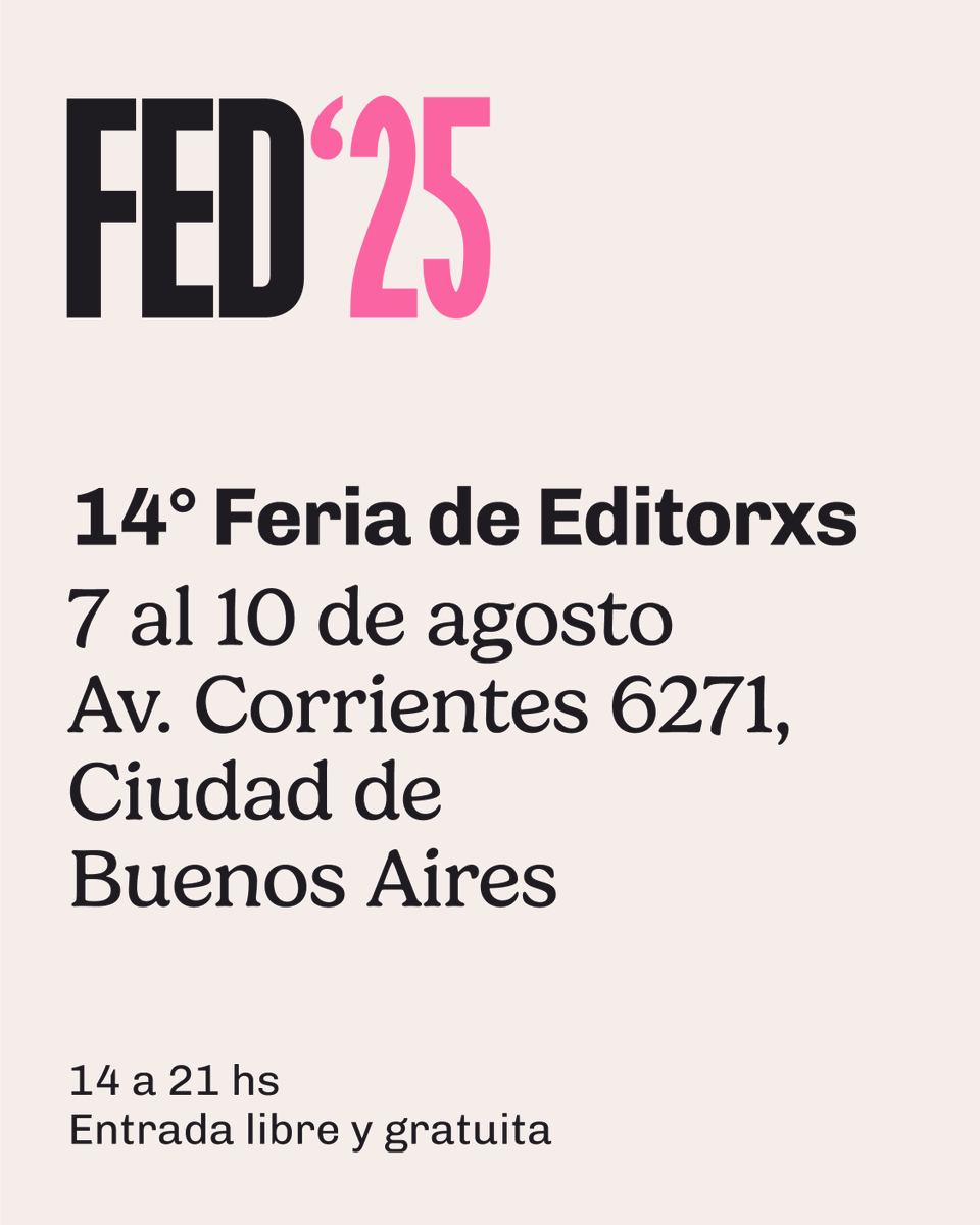 FEditores's tweet photo. ⚡️Cada vez falta menos para la feria más linda de todas ⚡️

👉 ¿Ya agendaron?

Jueves 7, viernes 8, sábado 9 y domingo 10 de agosto.

¿Dónde?

📍En el C. Complejo Art Media (Av. Corrientes 6271, CABA)

La feria será, como siempre, libre y gratuita ❤️ https://t.co/AiQIxeiSNd