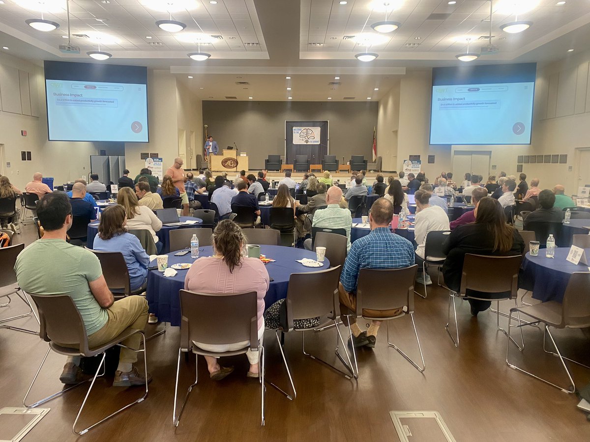 LandofSkyRC's tweet photo. Day #2 of #brainhub2025 AI summit at @abtech_cc. Presenters this morning have included Dr. Marc Hoit, Vice Chancellor for IT at @NCState, Drew Pollick, CEO of Craft HR and President of WNC HE Association. #brAInHub2025 #AI #MtnAreaWorks #LandOfSky #ArtificialIntelligence https://t.co/EBkCQCVlvG
