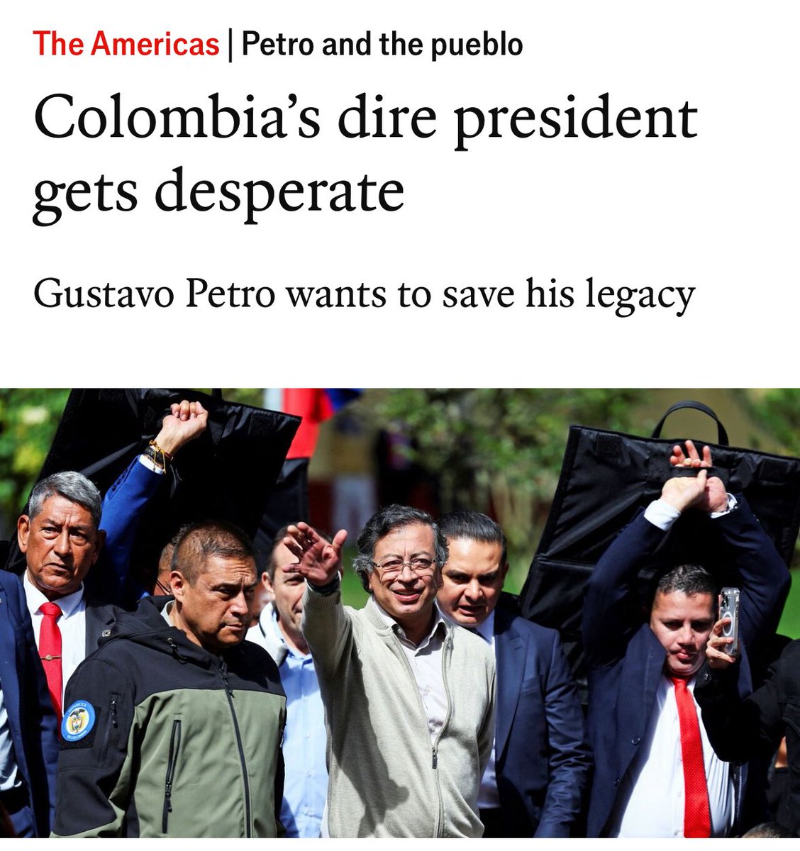 Andrés Felipe Londoño (@lonrod7) on Twitter photo Titular de <a href="/TheEconomist/">The Economist</a>:
“El terrible presidente de Colombia se desespera.”
El artículo destaca su nefasto legado para la salud, las pensiones, el empleo, la seguridad y las finanzas públicas. Titular de <a href="/TheEconomist/">The Economist</a>:
“El terrible presidente de Colombia se desespera.”
El artículo destaca su nefasto legado para la salud, las pensiones, el empleo, la seguridad y las finanzas públicas.