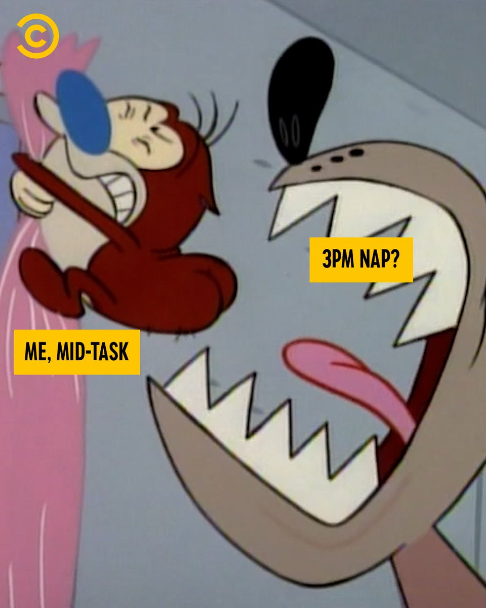 ComedyCentralUK's tweet photo. Emails are just pixels on a screen... this heat and my big lunch are REAL 😴💤
#RenAndStimpy #UKMemes #3PMSlump https://t.co/YK9hj2tRfn