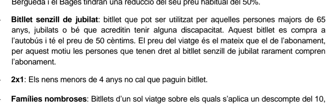 CBerguedans's tweet image. Fa poc vaig demanar a un conductor del bus urbà de Berga si el bitllet senzill tenia descompte pels jubilats i la resposta va ser un rotund NO.

Ara he vist que al Pla de Mobilitat Urbana de Berga diu que SÍ.👇

@AjuntamentBerga Els jubilats tenen dret a un descompte o no?