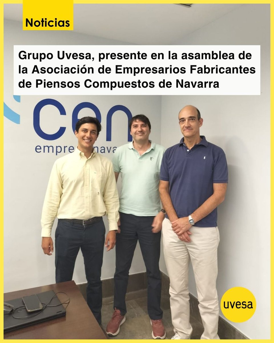 Grupo Uvesa (@grupo_uvesa) on Twitter photo 🗓 La Asoc. de Empresarios Fabricantes de #Piensos Compuestos de #Navarra celebró ayer su asamblea anual con la presencia de 10 fabricantes de la CF
📸 De izda. a dcha: Ignacio Artavia, de #DSM-#Qualivet; David del Álamo, de <a href="/Grupo_Uvesa/">Grupo Uvesa</a> y José Luis Zabaleta, de <a href="/AIN_Navarra/">AIN Navarra</a> 🗓 La Asoc. de Empresarios Fabricantes de #Piensos Compuestos de #Navarra celebró ayer su asamblea anual con la presencia de 10 fabricantes de la CF
📸 De izda. a dcha: Ignacio Artavia, de #DSM-#Qualivet; David del Álamo, de <a href="/Grupo_Uvesa/">Grupo Uvesa</a> y José Luis Zabaleta, de <a href="/AIN_Navarra/">AIN Navarra</a>