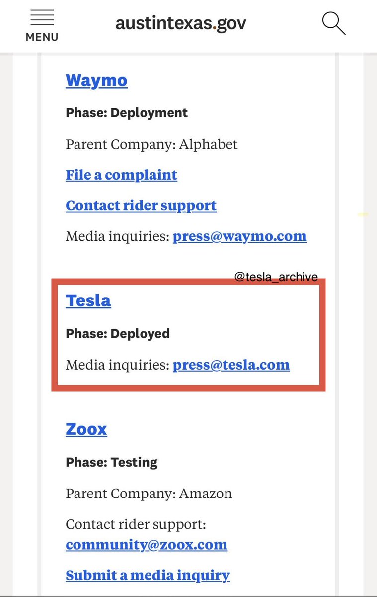 🚨 BREAKING: $TSLA Robotaxi now officially DEPLOYED in Austin!

Tesla’s status upgraded from Testing to Deployed on the city’s AV operator list.

Here’s where the others stand:
✅ Tesla: Deployed
 Waymo: Deployment
 Zoox, ADMT, AVRide, Motional: Testing/Mapping

The future just