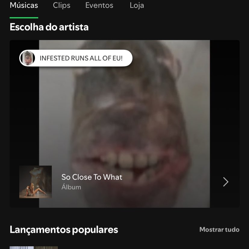 TateMcRaeBR's tweet photo. E o Spotify da Tate McRae que foi hackeado na madrugada?

A equipe da artista já restaurou o perfil há algumas horas.

Apesar da foto engraçada, o “fã” que invadiu agendou um falso “deluxe” com faixas não lançadas de 2018, deixou uma mensagem para ela na biografia do perfil, usou fotos descartadas da era So Close To What como capa do perfil da artista e deixou até um link para lhe enviarem dinheiro.
