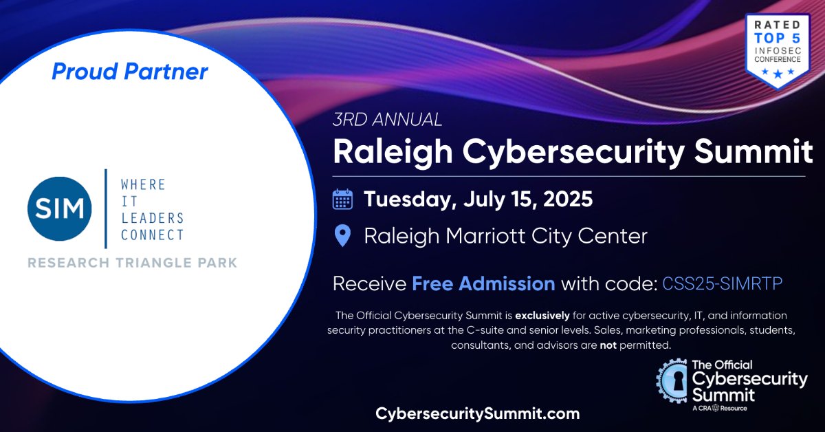 <a href="/simrtp/">SIM | RTP</a> is proud to partner with the Official Cybersecurity Summit for the 3rd Annual Raleigh Cybersecurity Summit on Tuesday, July 15th. Use code CSS25-SIMRTP to join us and receive FREE ADMISSION! invt.io/1txbsumixq5 #CRAevents