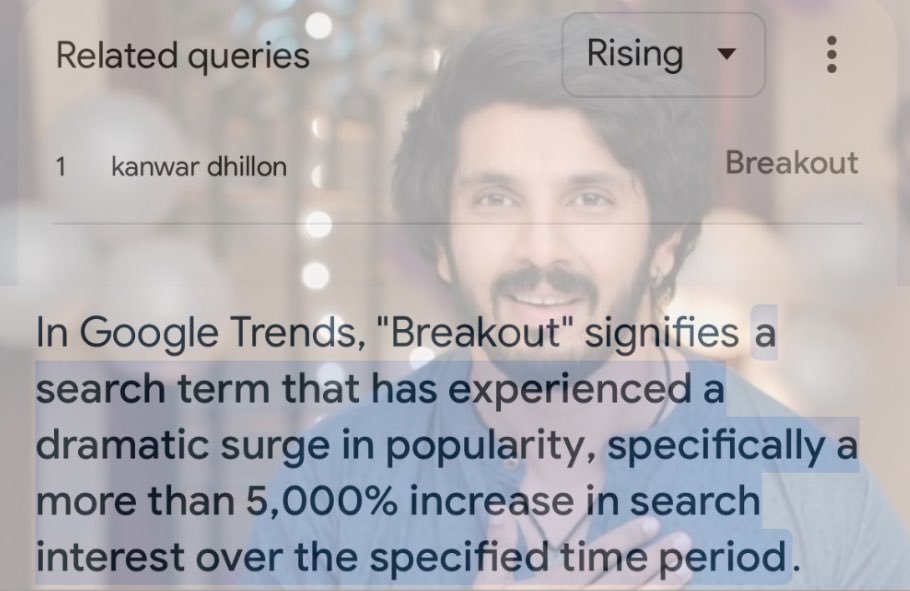 Just searched up Kanwar Dhillon in Google and found that his search is rising and in a breakout, meaning that his search has had a significant increase in popularity!! Love seeing how he is becoming widely known in many places of the world!♥️
<a href="/kanwardhillon_/">𝑲𝒂𝒏𝒘𝒂𝒓 𝑫𝒉𝒊𝒍𝒍𝒐𝒏 (𝑲𝑫)</a> #KanwarDhillon