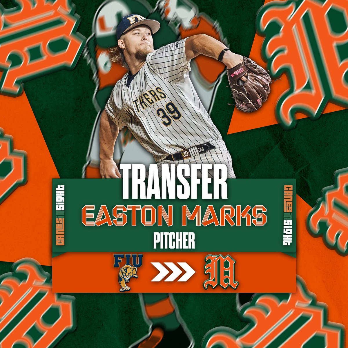 TRANSFER ALERT 🚨
<a href="/CanesBaseball/">Miami Hurricanes Baseball</a> lands FIU Ace Easton Marks 🙌
A first team C-USA starter, Marks was dominant as he runs it up to 97 with a WIPEOUT curve 🔥
He joins Brylan West as the second FIU Panther to make the switch to Coral Gables this portal window