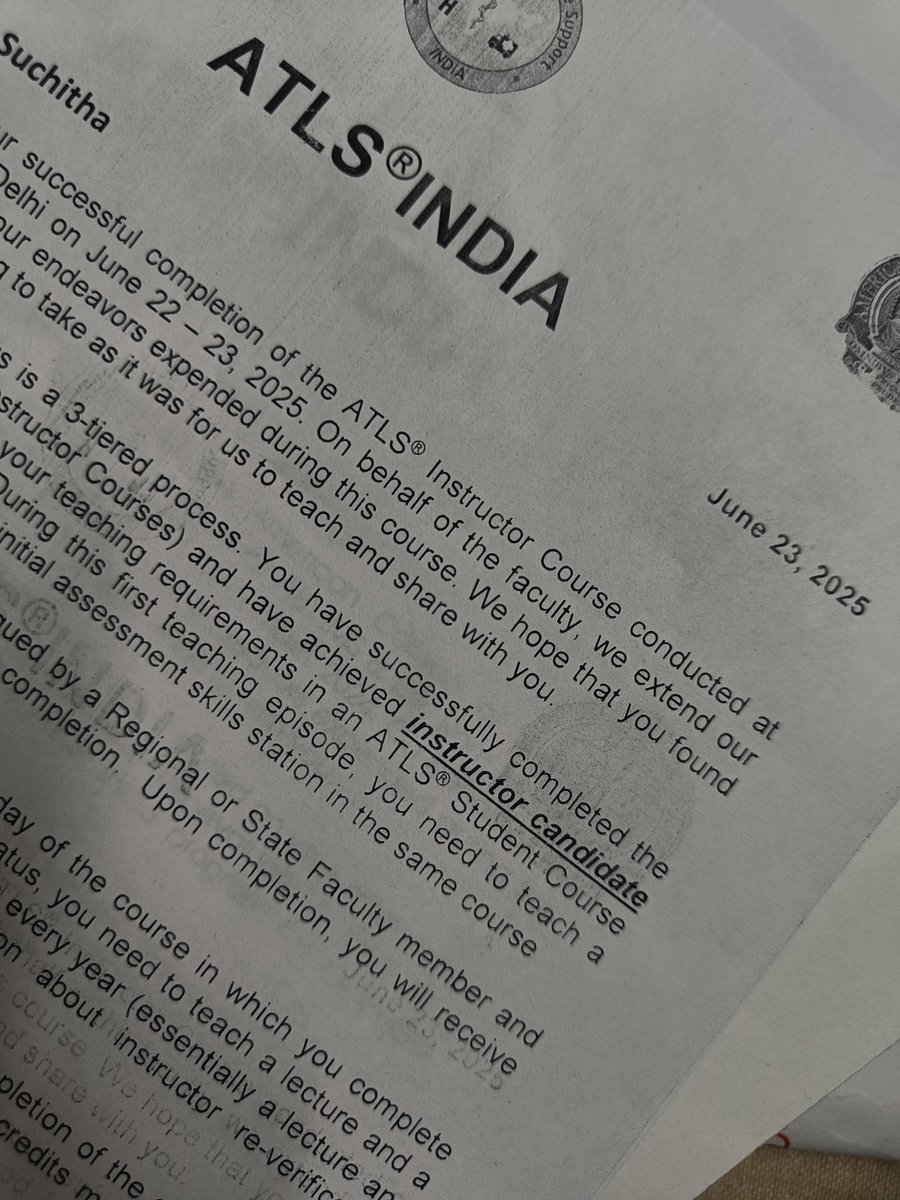 DocPeriop's tweet image. Certified ATLS Instructor (for doctors)

December&apos;24 , I took an ATLS provider course curated by the American College of Surgeons- Committee On Trauma, solely for the love of Trauma management and Trauma Anaesthesiology. At the end of the course, I was identified as a candidate…