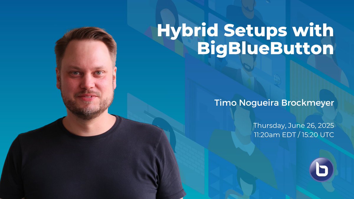 BigBlueButton (@bigbluebutton) on Twitter photo 🏫 Hybrid classrooms, reimagined. Timo Brockmeyer (<a href="/UniOsnabrueck/">Uni Osnabrück</a>) shares practical setups using #BigBlueButton in blended environments. ⏰ Starts in 1 hour at 🔵 BBB World: ow.ly/1ixG50Wf46g
#HybridLearning #EdTech #OpenSource 🏫 Hybrid classrooms, reimagined. Timo Brockmeyer (<a href="/UniOsnabrueck/">Uni Osnabrück</a>) shares practical setups using #BigBlueButton in blended environments. ⏰ Starts in 1 hour at 🔵 BBB World: ow.ly/1ixG50Wf46g
#HybridLearning #EdTech #OpenSource