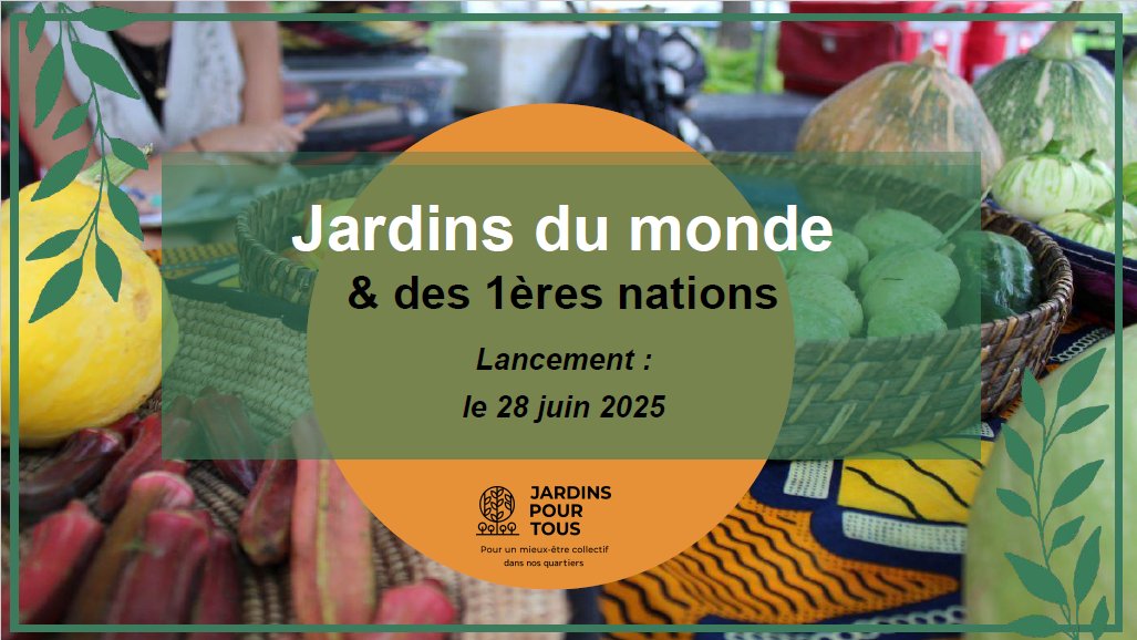 Jardins pour tous vous invite, ce samedi 28 juin, au lancement du Jardin du monde et des Premières Nations, un espace dédié à la reconnexion, à l’apprentissage et à la guérison qui célèbre l’agriculture urbaine à travers l’art, la culture et l’éducation : facebook.com/events/9387925…