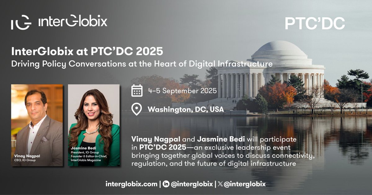 InterGlobix's tweet image. The future of digital infrastructure is here.
And you’re invited!
Join influential government officials, regulators, private equity leaders, policymakers, and industry pioneers at Pacific Telecommunications Council (PTC)’DC 2025 (September 4-5, Washington, D.C.) and Pacific…