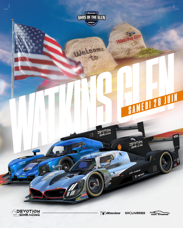 Ce week-end, direction l'état de New-York et le circuit de Watkins Glen pour la traditionnelle endurance de 6 heures en IMSA.

Au programme, 2 autos seront engagées :
- Julien et Jérôme sur la Blue🔵
- Michael et Thomas sur la Silver⚪️

Bonne chance à tous

<a href="/iRacing/">iRacing</a> <a href="/vcoesports/">VCO 🕹🏎</a>