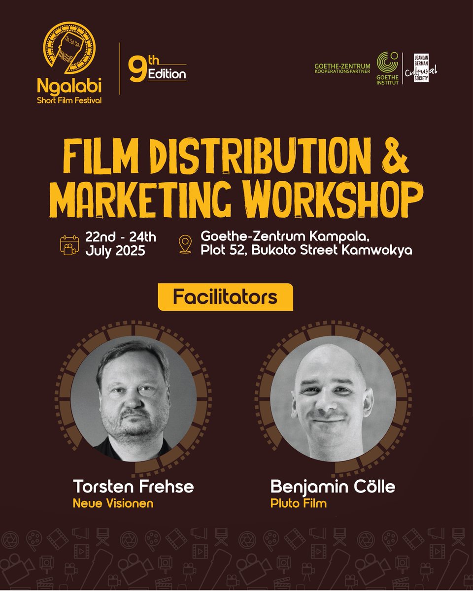 🎬 Ready to go global?
Learn from Torsten Frehse &amp; Benjamin Cölle at our Film Distribution Workshop!
🗓️ July 22–24 | 📍 GZK Kampala
🔗 Apply: forms.gle/jom67wBwe9JZGv…
#ngalabi2025