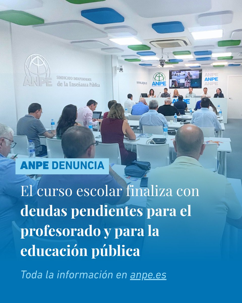 🌐 El curso termina, pero las deudas con el profesorado siguen pendientes. Sin docentes reconocidos, protegidos y valorados, no hay educación pública de calidad posible.

🔴 Reiteramos nuestro compromiso con el profesorado y no descartamos movilizaciones.

anpe.es/notices/33790/