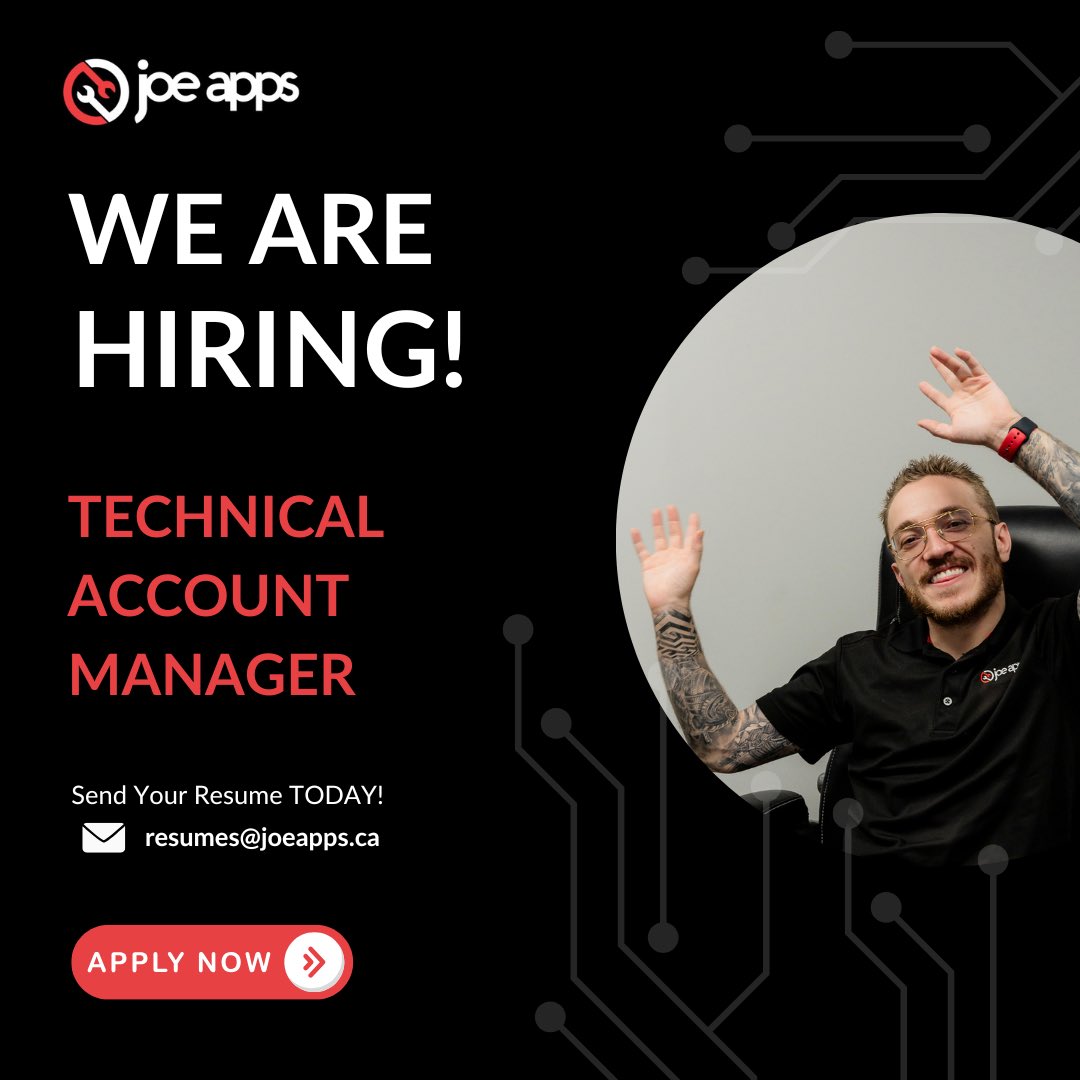 JoeAppsSupport (@joeappssupport) on Twitter photo 🚨We’re Hiring! Join our growing team and help us power great support from the ground up.
We’re looking for a:
💼 Technical Account Manager
📍 Apply today and take the next step in your tech career!
📩 Email your resume to resumes@joeapps.ca OR
💻Visit ca.indeed.com/job/technical-… 🚨We’re Hiring! Join our growing team and help us power great support from the ground up.
We’re looking for a:
💼 Technical Account Manager
📍 Apply today and take the next step in your tech career!
📩 Email your resume to resumes@joeapps.ca OR
💻Visit ca.indeed.com/job/technical-…