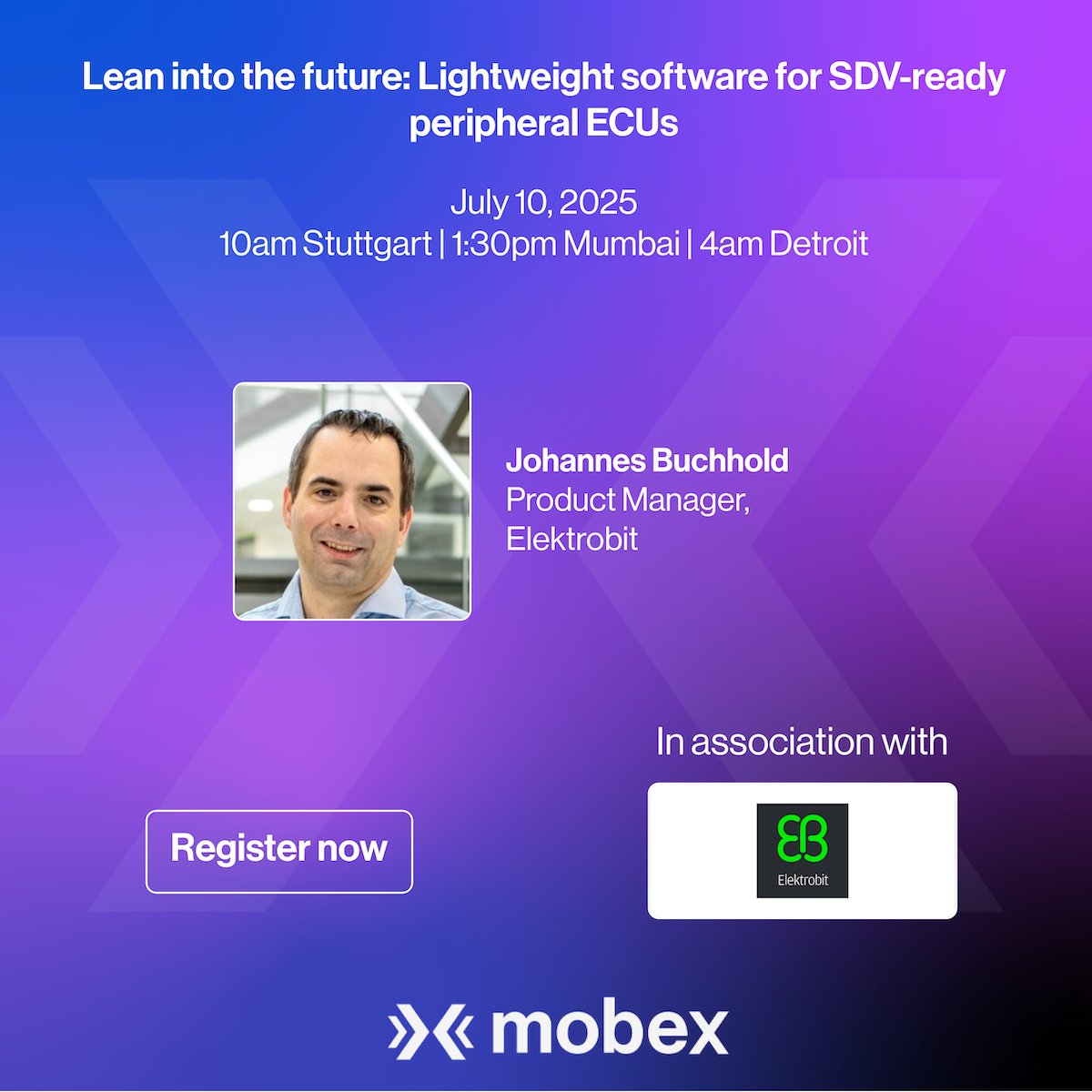 Live webinar: Lean into the future: Lightweight software for SDV-ready peripheral ECUs by Elektrobit. July 10, 2025 10am Stuttgart | 1:30pm Mumbai | 4am Detroit. Register free: tinyurl.com/mta7s8fv