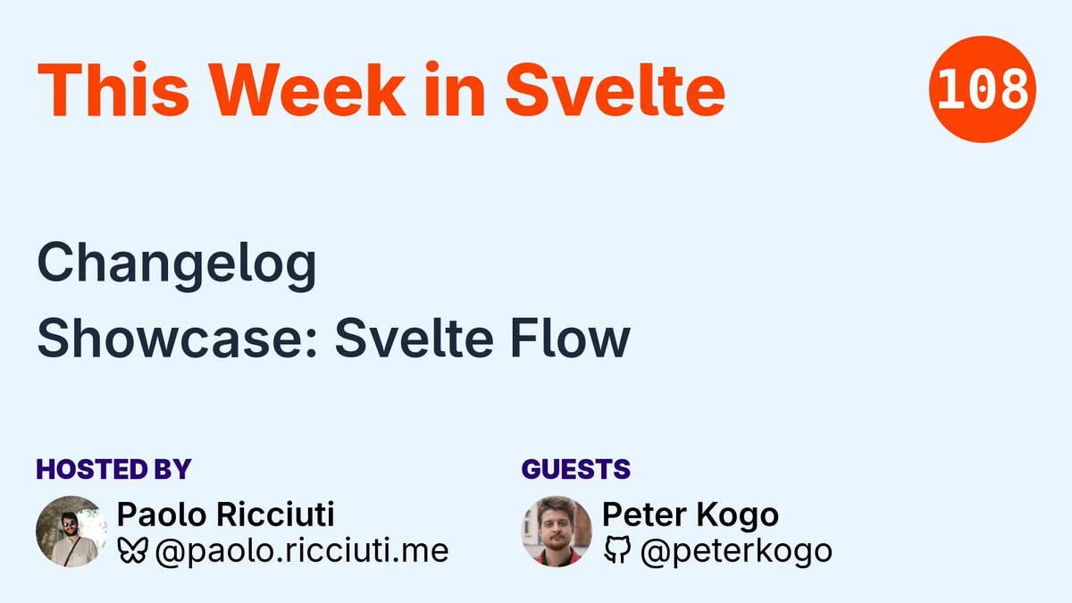 SvelteSociety's tweet image. A new episode of "This Week in Svelte" is happening again tomorrow and svelteflow.dev will be the showcase. Tomorrow's stream will be a bit earlier.
