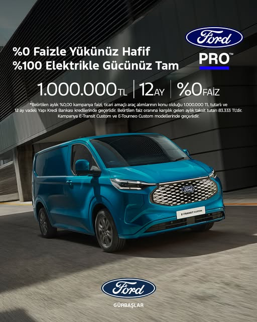 %100 elektrikli E-Transit Custom ile işinize verim katın, ticaretin geleceğine bugünden adım atın.