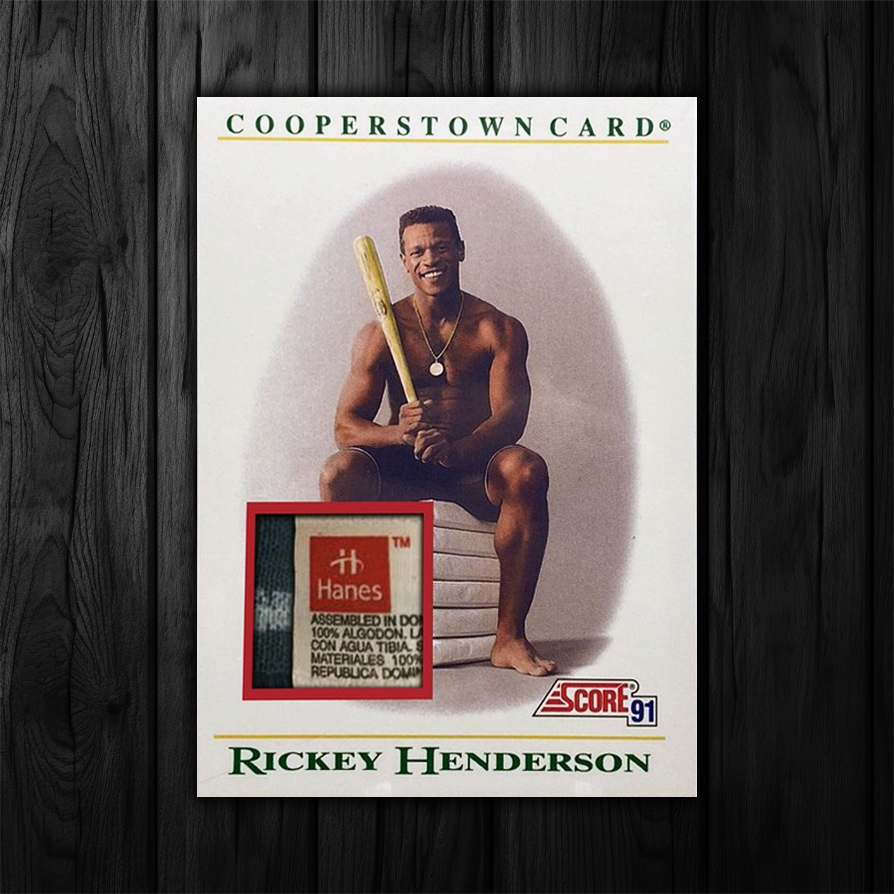 tanmanbbfan's tweet photo. Can one TRULY be a collector if they don't have an underwear card of their guy?  😂

#baseballcards #rickeyhenderson #hanes #hof #halloffame #runrickeyrun #1of1 #oneofone #tanmanbaseballfan https://t.co/69cwOck0E3