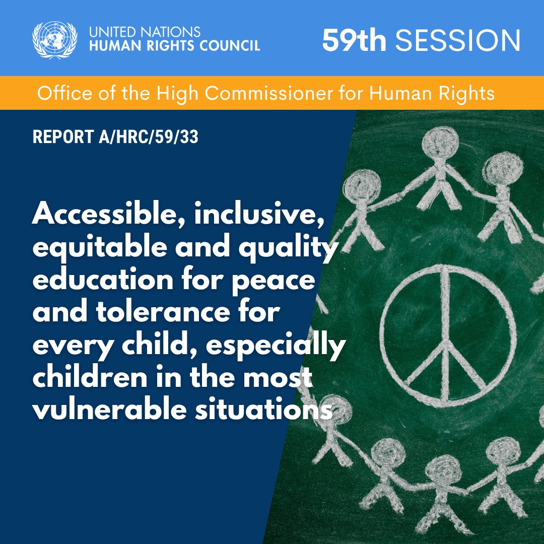 UN Human Rights Council (@un_hrc) on Twitter photo In the current context of growing threats to peace and security, it is essential to guarantee every child’s right to an education that nurtures respect for human rights, tolerance, and peaceful coexistence, says <a href="/UNHumanRights/">UN Human Rights</a> ➔ohchr.org/sites/default/…
#HRC59 In the current context of growing threats to peace and security, it is essential to guarantee every child’s right to an education that nurtures respect for human rights, tolerance, and peaceful coexistence, says <a href="/UNHumanRights/">UN Human Rights</a> ➔ohchr.org/sites/default/…
#HRC59