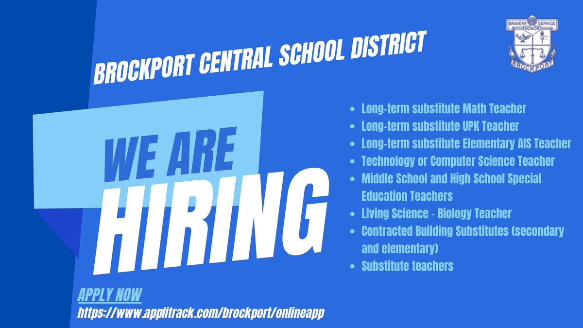Check out our open teaching positions and apply today!
Apply: applitrack.com/brockport/onli…
