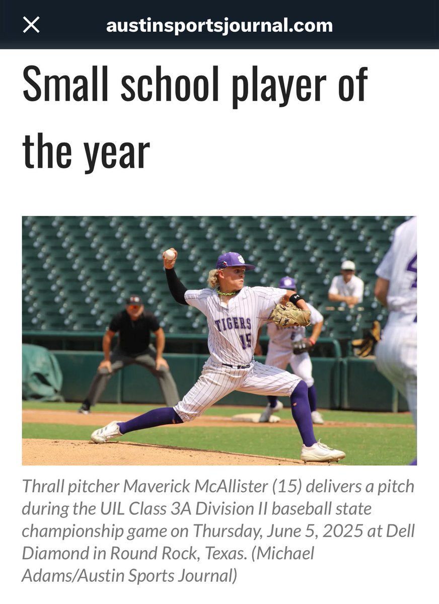 Maverick McAllister (@maverickm_15) on Twitter photo Thank you to <a href="/ASJSportsATX/">Austin Sports Journal</a> for naming me Small School Player of the Year.
<a href="/ThrallBall/">Thrall Baseball</a>
<a href="/WTAMUBaseball/">WT Baseball</a> Thank you to <a href="/ASJSportsATX/">Austin Sports Journal</a> for naming me Small School Player of the Year.
<a href="/ThrallBall/">Thrall Baseball</a>
<a href="/WTAMUBaseball/">WT Baseball</a>