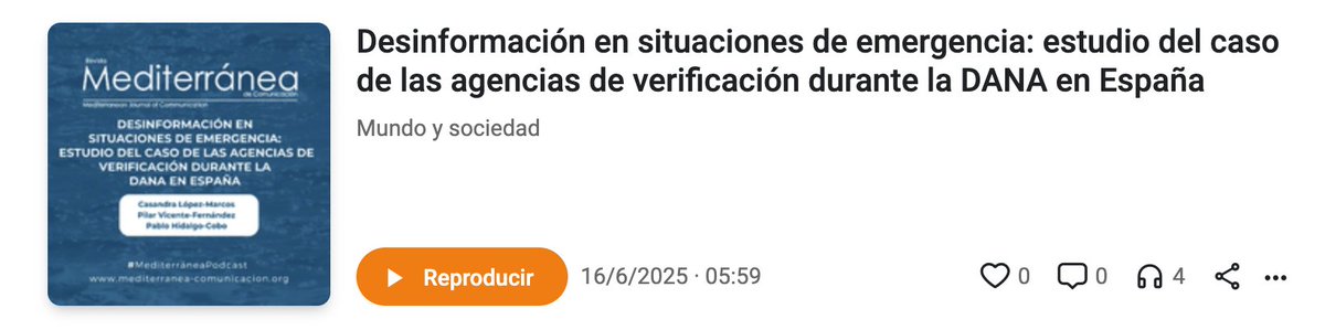 ¿En qué consistió el trabajo de <a href="/maldita/">Maldita.es</a> <a href="/Newtral/">Newtral</a> y <a href="/EFEVerifica/">EFE Verifica</a> durante #DANAValencia? ¿Cómo neutralizaron los #bulos?   🧐 Esto y mucho más en el paper que he publicado con Pilar Vicente-Fernández y Pablo Hidalgo-Cobo en <a href="/RMComu/">Revista Mediterránea</a>  

🔗 Lee o escucha aquí: bit.ly/3ZZ6ap9