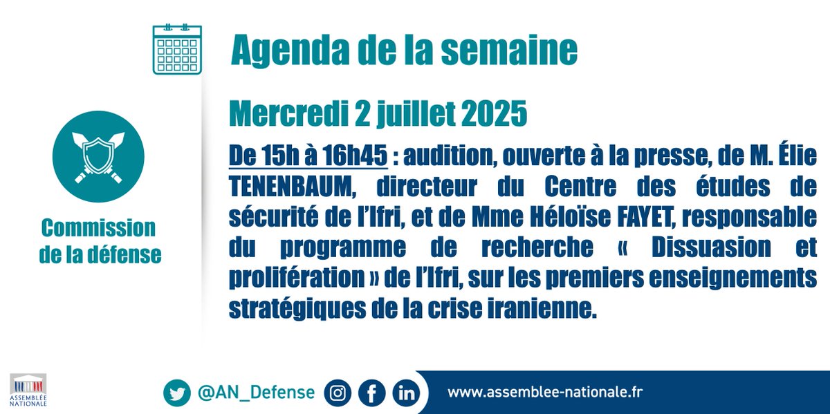 AN_Defense's tweet image. 🗓️ Agenda de la semaine. ⤵️
#Défense #DirectAN