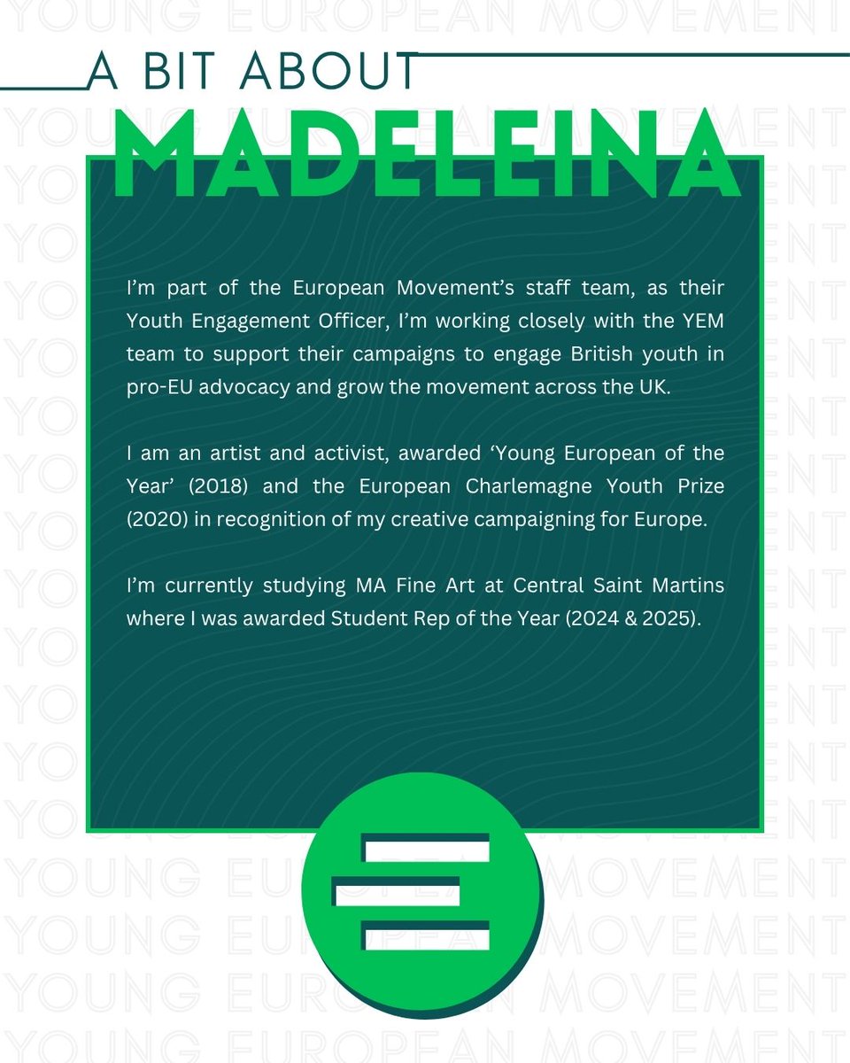 Young European Movement UK (@youngeuromove) on Twitter photo 10/ And our Youth Engagement Officer, from the @euromoveuk staff team is <a href="/MadeleinaKay/">Madeleina Kay 🫐🌺💫</a>
Meet the team: 1.yem.org.uk/meet-the-team/ 10/ And our Youth Engagement Officer, from the @euromoveuk staff team is <a href="/MadeleinaKay/">Madeleina Kay 🫐🌺💫</a>
Meet the team: 1.yem.org.uk/meet-the-team/
