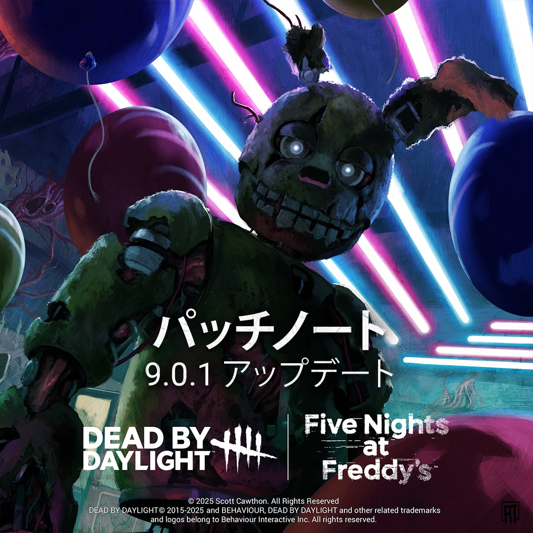 DbDBHVR_JP's tweet photo. 間もなく9.0.1アップデートを配信します。これにはアニマトロニックに関するブラッドポイントの調整や、放置カラスシステムの調整、複数の問題の修正が含まれます。 

また、6月27日午前0時より『ねじれた仮面舞踏会』イベントを開始します。

パッチノート 🔗 https://t.co/xo6GzFoJ9L https://t.co/fABHVrCLTf