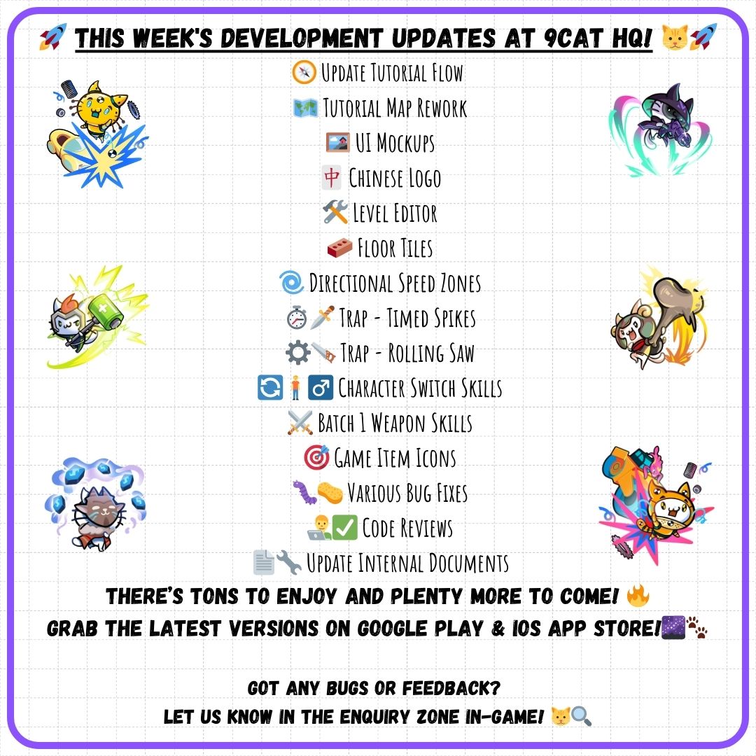 The latest development updates from the 9Cat crew over the past week! 💻

Progress must never stop! 🚀
We stop building when we die 😹