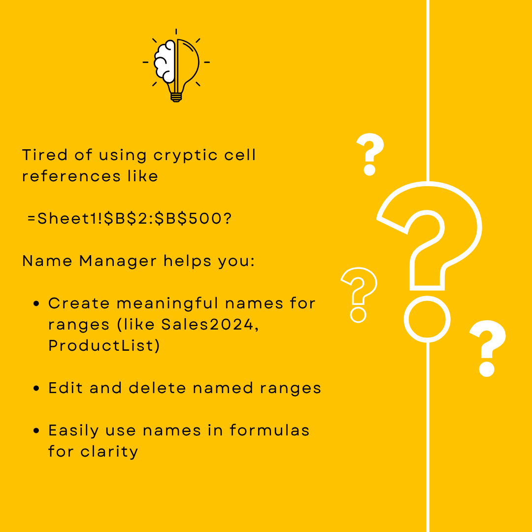 excelwizardd's tweet image. 🛠️ Excel Tool of the Week:
Name Manager (Ctrl + F3)
🎯 Define ranges like =ProductList
🎯 Clean up messy formulas
🎯 Manage all named ranges easily
Try it. Your future self will thank you.
#ExcelTools #ExcelWizardd #NameManager
#ExcelSimplified #LearnExcel #DataAnalytics…