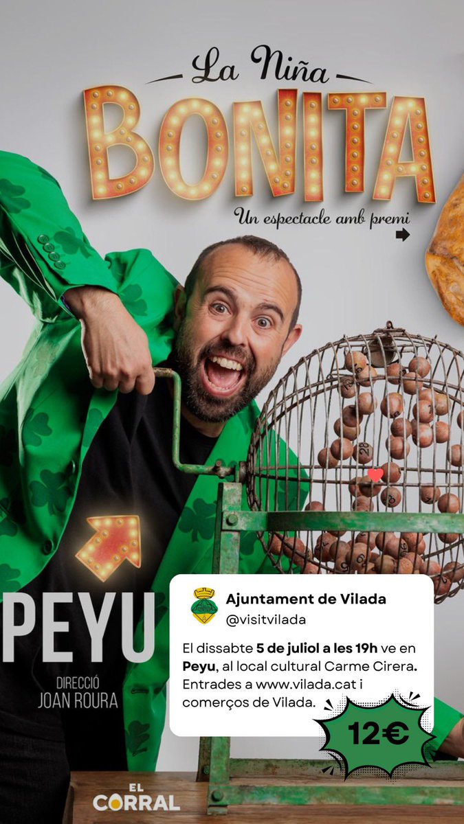 AjVilada's tweet image. 💥 En @enpeyu ens visita amb la seva ‘Niña Bonita’
🎭 El 5️⃣ de juliol a les 🕖 19h al Local Cultural Carme Cirera.
🎫 Entrades disponibles a vilada.cat
#visitvilada #vilada #elberguedà #berguedà #peyu
