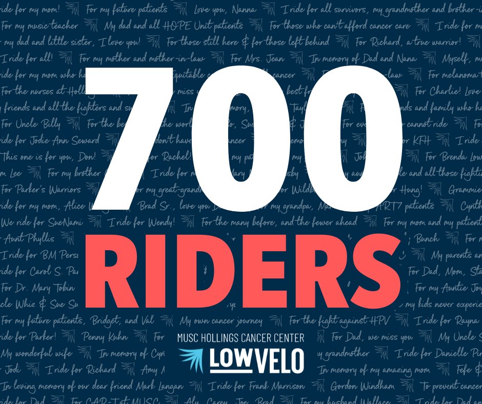 More than 700 riders now registered! Who else is going to join us? We can't wait to see you all in November!
