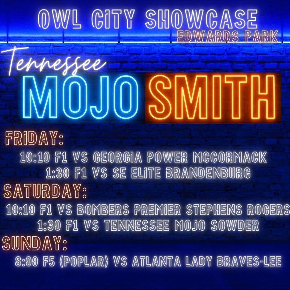 Come watch us this weekend!!! 
2026 uncommitted right handed infielder! 
See you there!! 
<a href="/TNMojoSmith/">Tennessee Mojo Smith</a> <a href="/UWGSoftball/">West Georgia Softball</a> <a href="/GstateSB/">Gadsden State Softball</a> <a href="/JURoyalsSB/">Johnson University Softball</a> <a href="/EnterpriseStSB/">Enterprise State CC Softball</a> <a href="/CalhounSoftball/">Calhoun Softball</a>