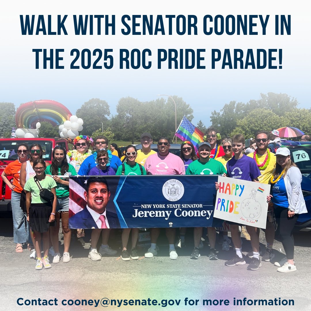 Senator Jeremy Cooney (@senatorcooney) on Twitter photo Join Senator Cooney for this year's #ROC Pride Parade on July 19th! For more information and to march with us, email cooney@nysenate.gov. We hope to see you there! Join Senator Cooney for this year's #ROC Pride Parade on July 19th! For more information and to march with us, email cooney@nysenate.gov. We hope to see you there!