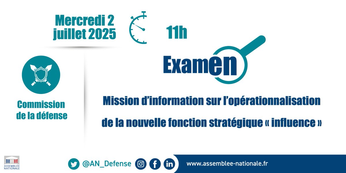 AN_Defense's tweet image. 🔍 Demain, à partir de 11h, la @AN_Defense examine les conclusions de la mission d'information sur l'opérationnalisation de la nouvelle fonction stratégique "#influence".
🎥 À suivre en #DirectAN 👉 assnat.fr/APN8Dy.
#Défense