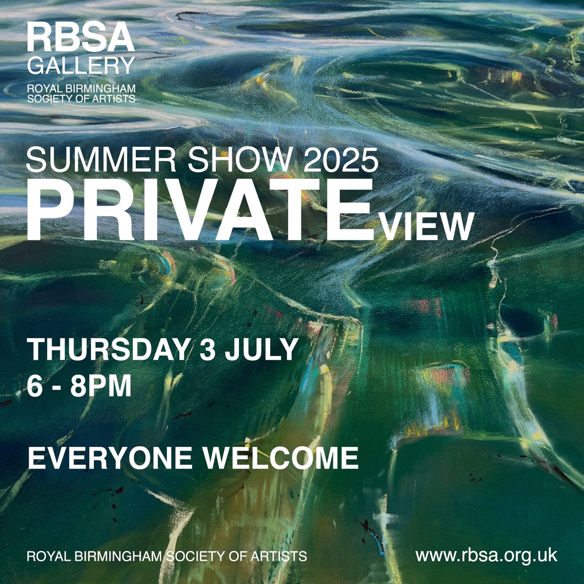 Join us next Thursday 3 July from 6-8pm for the Private View of the RBSA Summer Show 2025, everyone is welcome!

Catalogues will be available to purchase from the Shop during the Private View, speeches and prize giving will take place at 7pm.