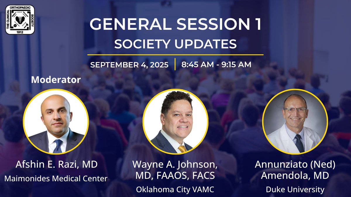 ClinicalOrtho1's tweet image. Kick off the meeting with General Session 1: Society Updates.
Hear the latest on orthopaedic advocacy from Dr. Wayne Johnson and an AAOS update from Dr. Ned Amendola.
#COS2025 #Orthopaedics #MedicalAdvocacy #OrthopaedicUpdates #HealthcareLeadership #SurgicalEducation