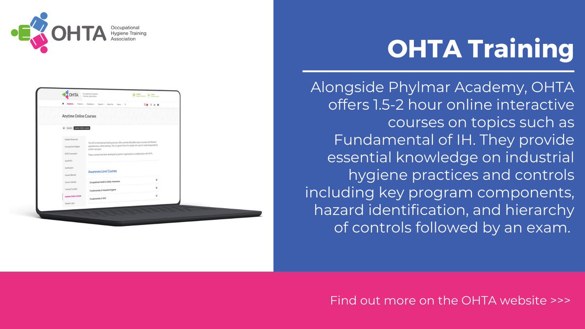 Occupational Hygiene Training Association (@ohtatraining) on Twitter photo 💡 If you are looking for interactive, self-directed on-line training for use by your HR department, supply chain, and more, OHTA can help.
Learn more ➡️ buff.ly/gUl6DEZ 
#OccupationalHygiene #IndustrialHygiene #OHLearning #OHTA 💡 If you are looking for interactive, self-directed on-line training for use by your HR department, supply chain, and more, OHTA can help.
Learn more ➡️ buff.ly/gUl6DEZ 
#OccupationalHygiene #IndustrialHygiene #OHLearning #OHTA