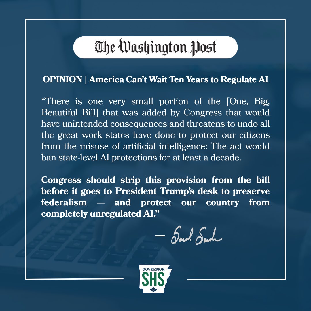 Senators <a href="/HawleyMO/">Josh Hawley</a> and <a href="/MarshaBlackburn/">Sen. Marsha Blackburn</a> are standing up for states' rights and fighting against this provision, and I support and am grateful for their efforts!