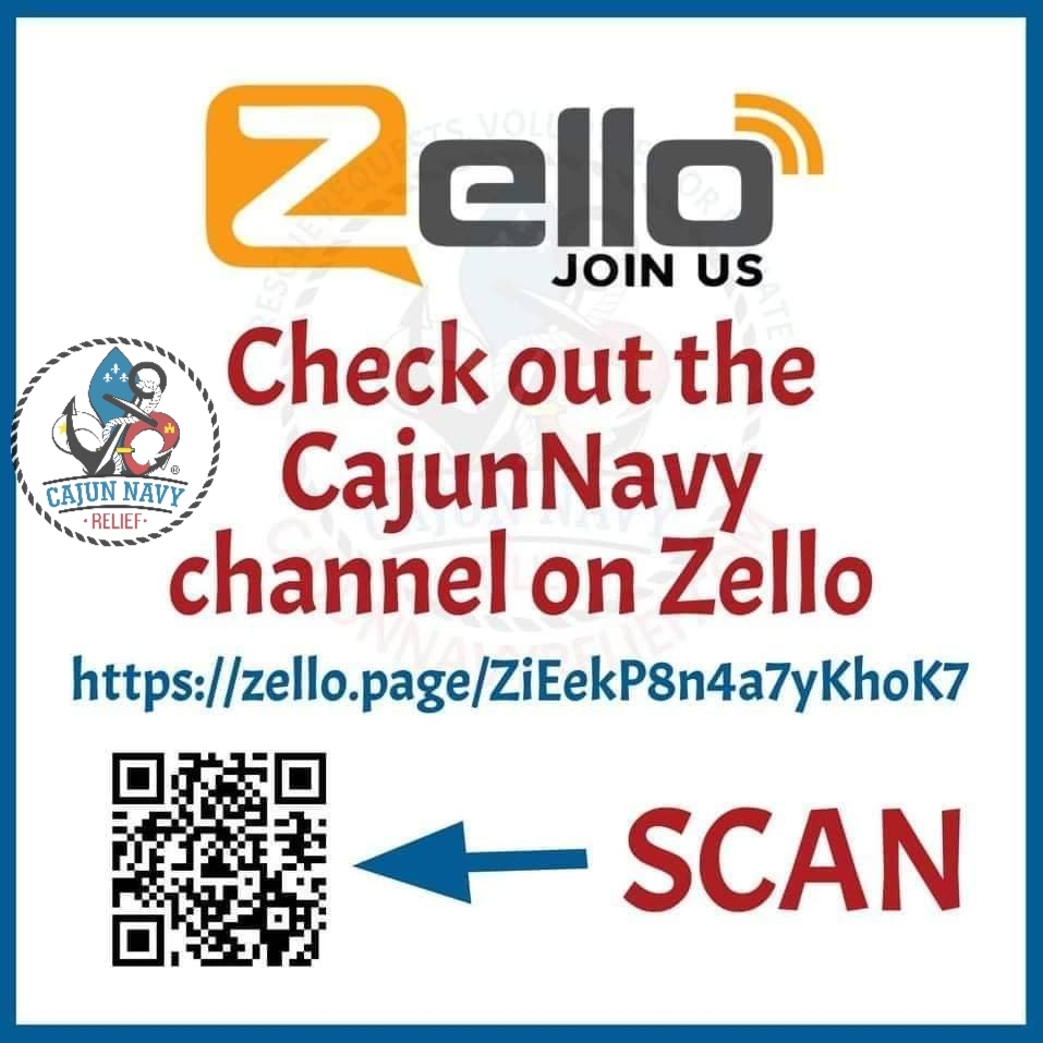 📡 📶 📲 📢 Hop onto Zello, hang out and chat, stay informed in the event of severe weather and other current events.

zello.page/ZiEekP8n4a7yKh…

#SayHelloOnZello #CajunNavyRelief #CajunNavy #CNR #CNRSupply #NeighborsHelpingNeighbors