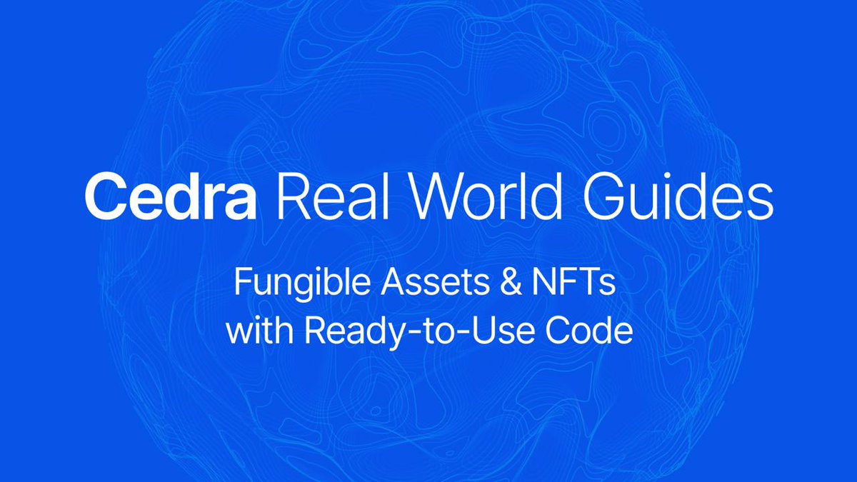 cedranetwork's tweet photo. Cedra Real World Guides are live

Deployable, ready-to-run modules for Fungible Assets and NFTs built directly within Cedra.

→ FA: Object-based token standard, clear permissions, gas-efficient.

→ NFT: Complete lifecycle collection creation, minting, transfer.

All code includes Move contracts, TypeScript examples, and debugging tools.

Everything needed to fork, test, and deploy.

See how it works ↓

https://t.co/gg9SrEhQI6