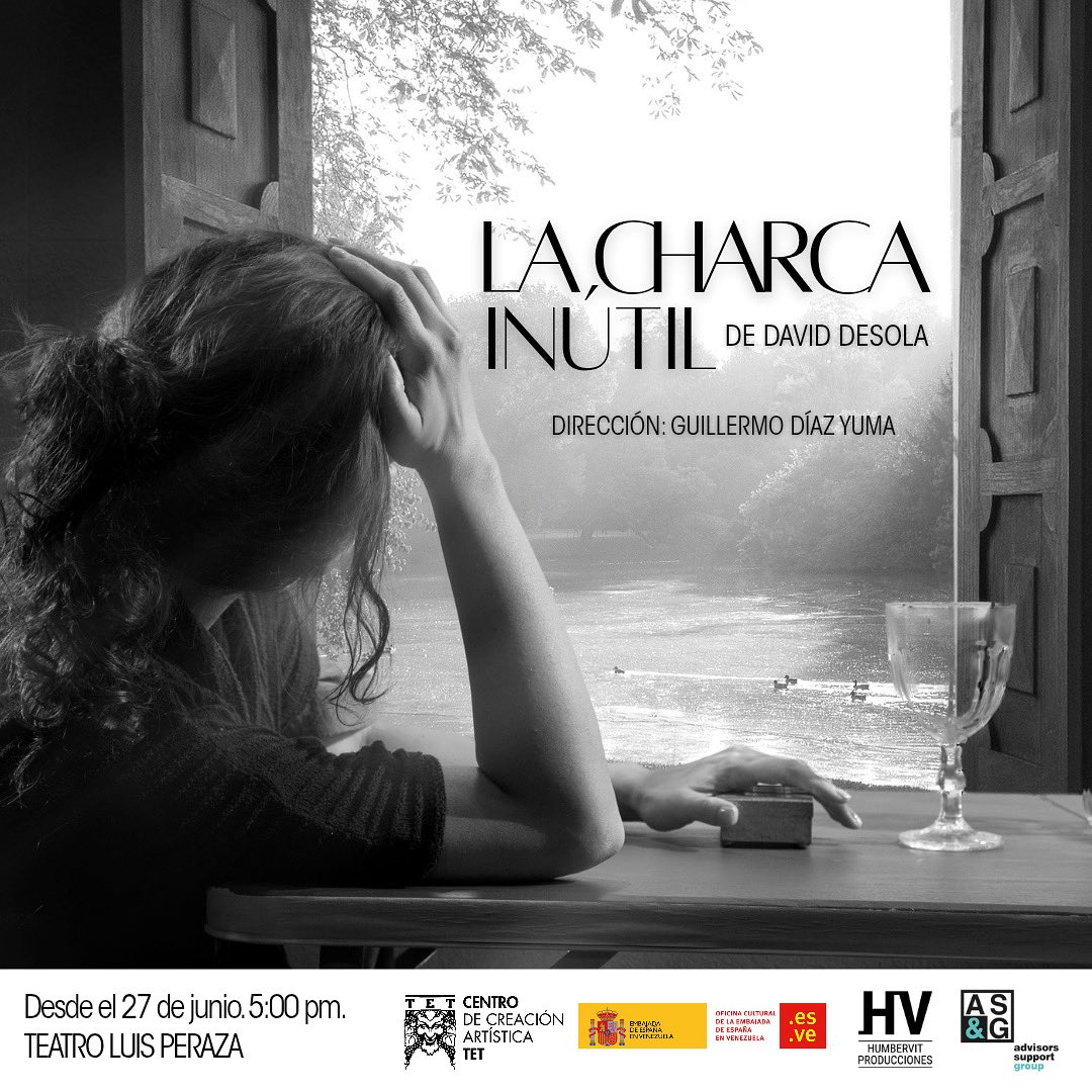 Cultura España-Vzla (@culturaes_ve) on Twitter photo Este #28Jun, a las 5.00 p. m., el Centro de Creación Artística TET estrena al público “La charca inútil”, obra del dramaturgo 🇪🇸 David Desola, que se presentará hasta el #20Jul en el Teatro Luis Peraza, en #Caracas.
El montaje cuenta con el apoyo de la <a href="/EmbEspVenezuela/">EmbEspVenezuela</a> Este #28Jun, a las 5.00 p. m., el Centro de Creación Artística TET estrena al público “La charca inútil”, obra del dramaturgo 🇪🇸 David Desola, que se presentará hasta el #20Jul en el Teatro Luis Peraza, en #Caracas.
El montaje cuenta con el apoyo de la <a href="/EmbEspVenezuela/">EmbEspVenezuela</a>