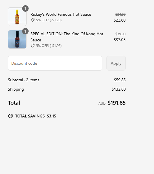 TheDetentionPod's tweet photo. @BillyPacMan Holy Hell Billy!!!
$132 to ship 2 bottles of sauce to Australia??

I love ya work Buddy, but I can't swing almost $200 for two bottles of sauce. https://t.co/y3W1syv9mg