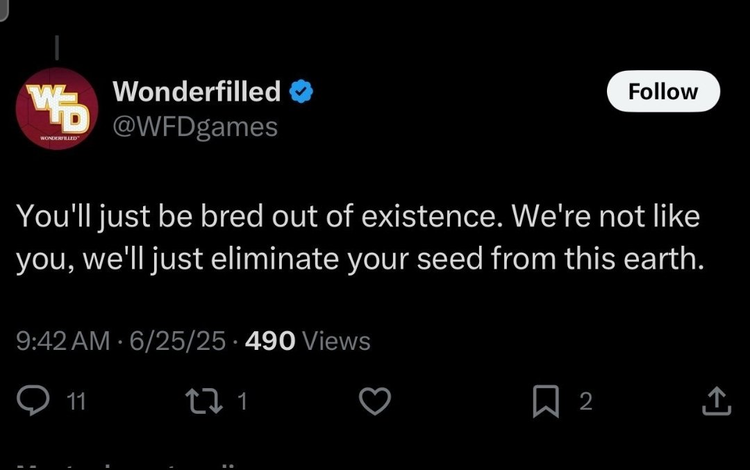 jondelarroz's tweet photo. Wonderfilled Games really going in on wanting white people dead. 

This is how the entire left thinks. Stop caring if they call you racist. https://t.co/oYPRcjN3LZ