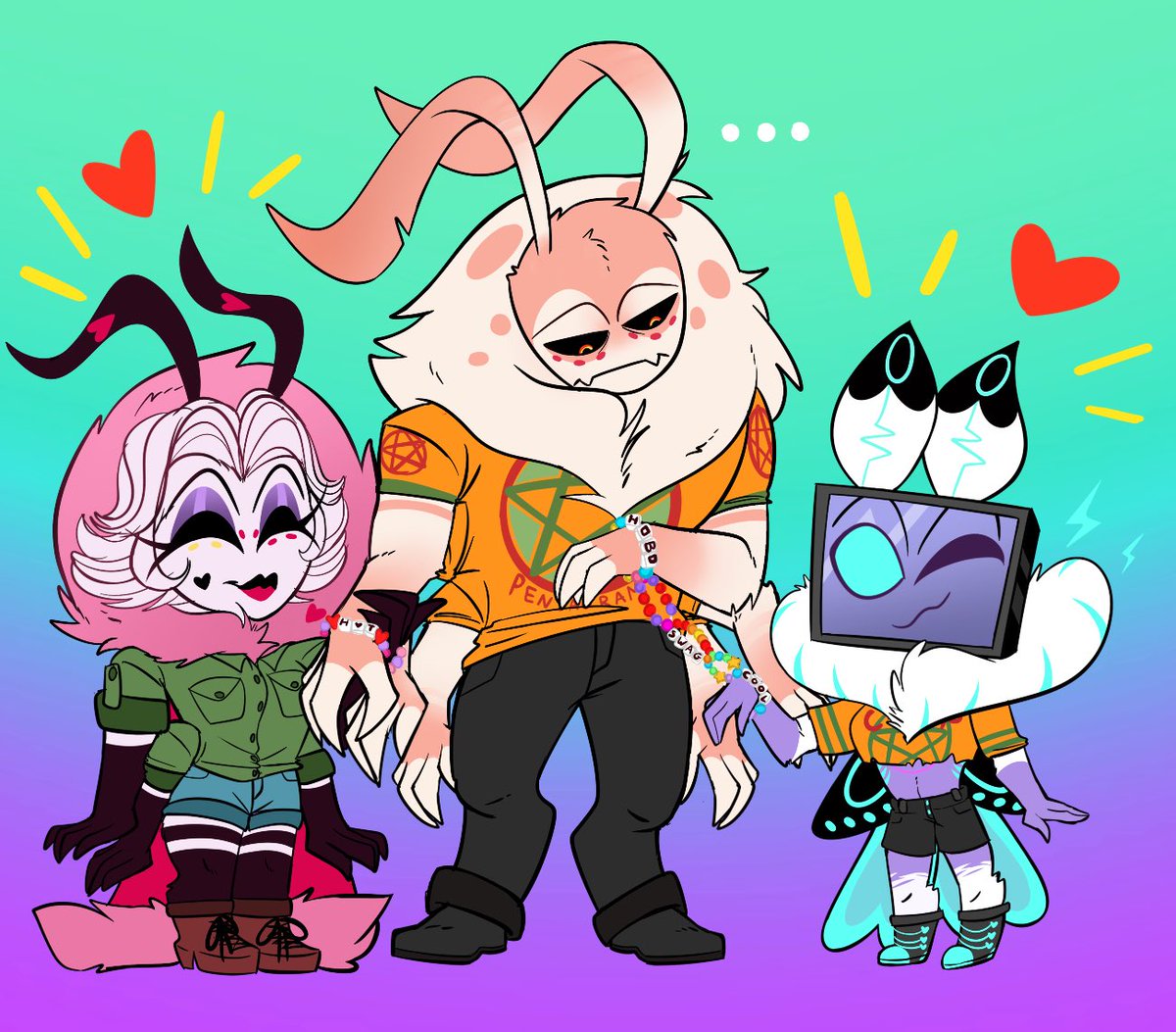 HoboBoneZone's tweet photo. #camppentagram
Day 3: Friendship bracelets
(super late but I didnโt want to abandon this)
Sal got 4 more arms just saying
Adore belongs to @porgatino
Sal belongs to @MarineHusbands
#hvfankidweek #hazbinhotelfankid https://t.co/oUv4V7zChZ
