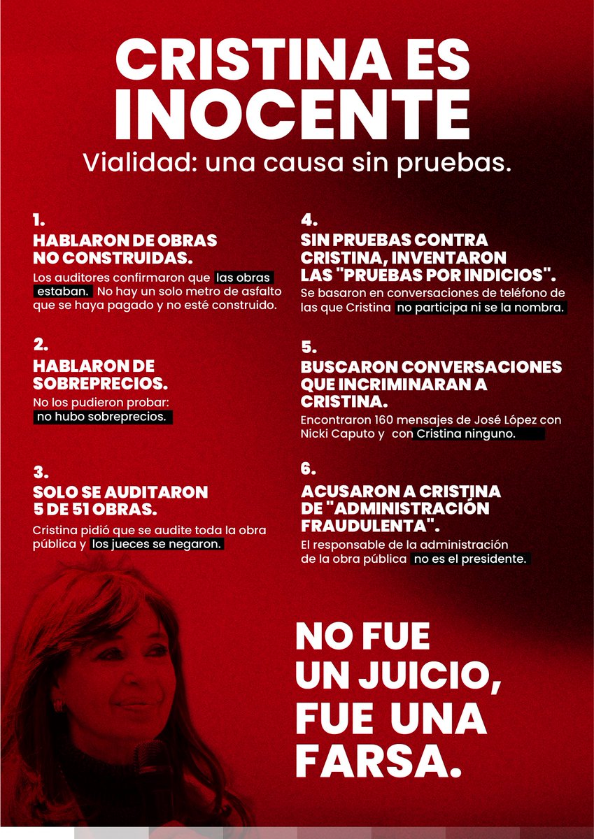 capitana_cfk's tweet photo. No fue un juicio, fue una farsa. Cristina es inocente.

#ArgentinaconCristina #CristinaLibre https://t.co/jxBxapMq52